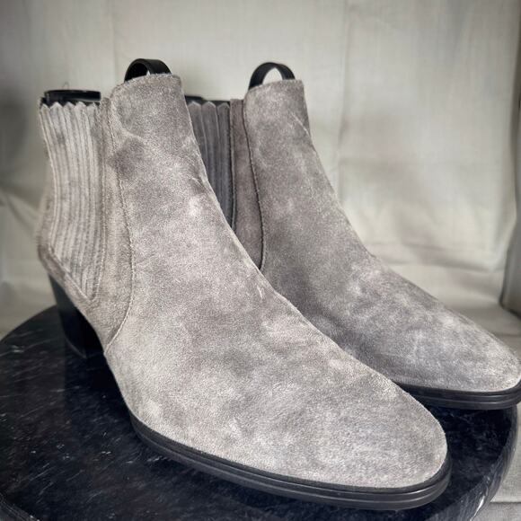 Tod’s Ankle Boots Block Heel Gray Suede Leather Size 37.5 / 7.5 US - Picture 8 of 10